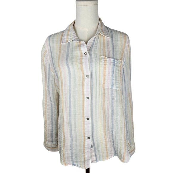 Rails Ellis Aurora Shirt Medium Gauze Pastel Stripe Button Long Sleeve Cotton - Picture 1 of 10